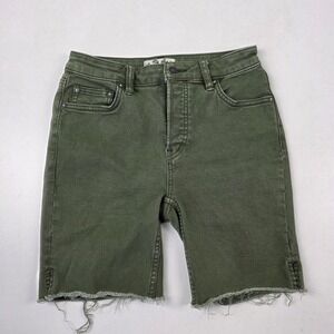 We The Free Denim Shorts Womens 26 High Rise Green Button Fly Cutoff Raw Hem